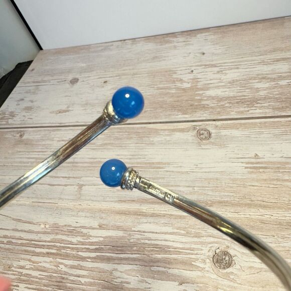 Sterling silver 925 Thai CI Bypass Bangle Bracelet Blue Tourmaline Stone Tips - Picture 4 of 8